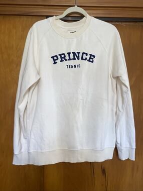 Prince Creme Sweatshirt Pullover Tennis Classic Navy Blue Embroidered Club